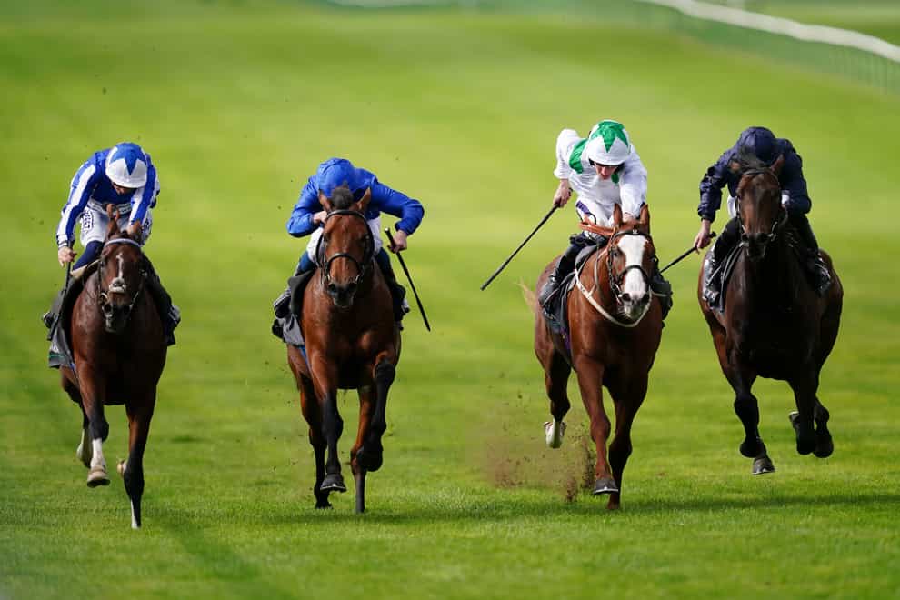 The Foxes (left) ridden by jockey David Probert on their way to winning the Juddmonte Royal Lodge Stakes during Juddmonte day of the Cambridgeshire Meeting at Newmarket Racecourse (David Davies/PA)