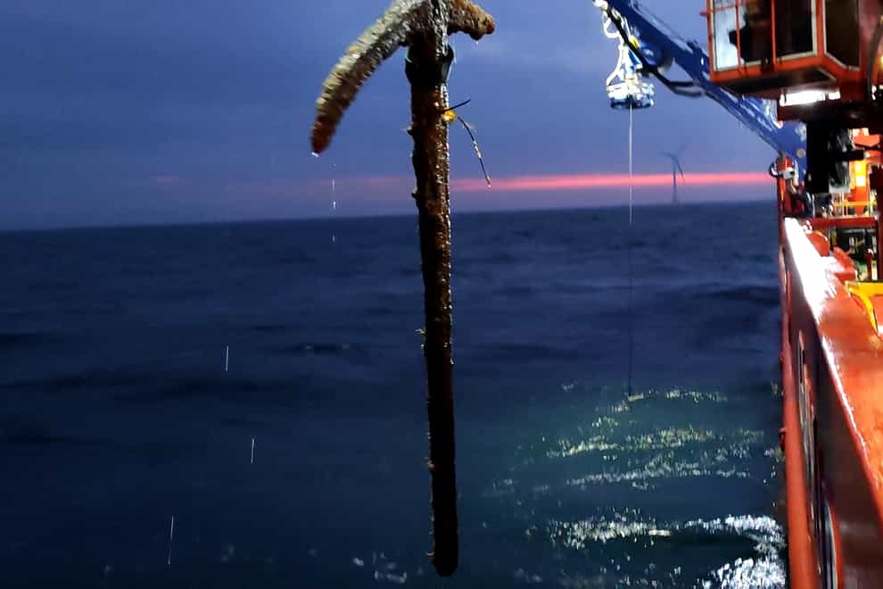 An anchor discovered during survey works for ScottishPower Renewables’ East Anglia ONE offshore wind farm (ScottishPower Renewable/PA)