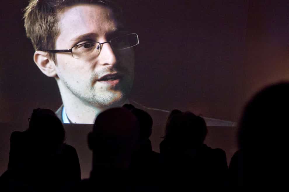 Edward Snowden on a screen at a documentary in Hamburg, Germany in 2015 (Christian Charisius/dpa/Alamy/PA)