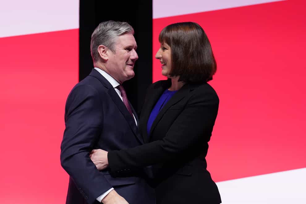 Party leader Sir Keir Starmer with shadow chancellor Rachel Reeves at the end of her keynote speech during the Labour Party Conference at the ACC Liverpool. Picture date: Monday September 26, 2022.