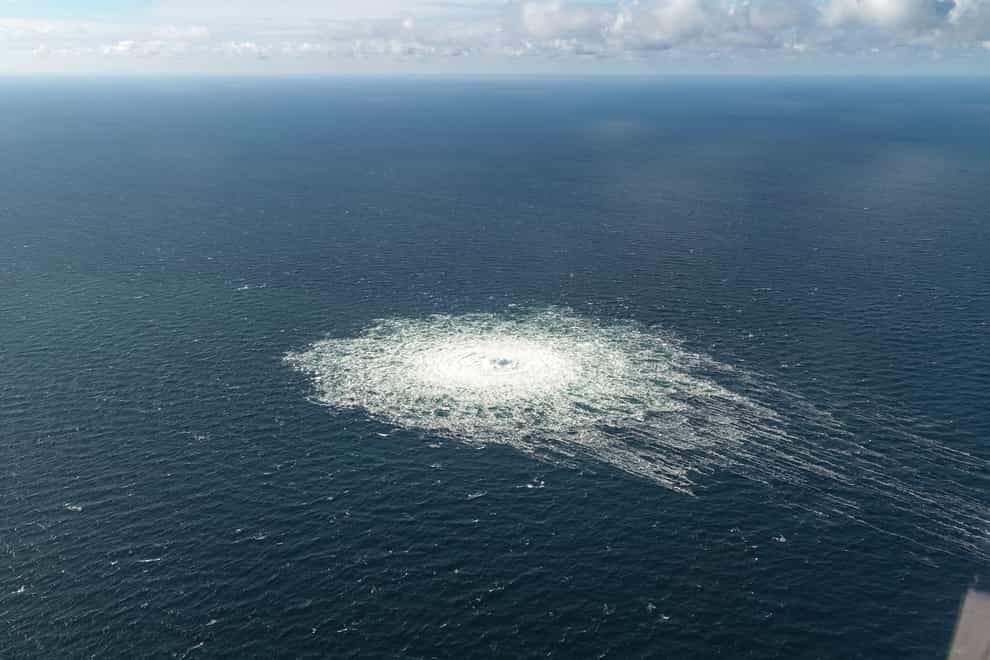 A large disturbance in the sea off the coast of the Danish island of Bornholm (Danish Defence Command/AP)