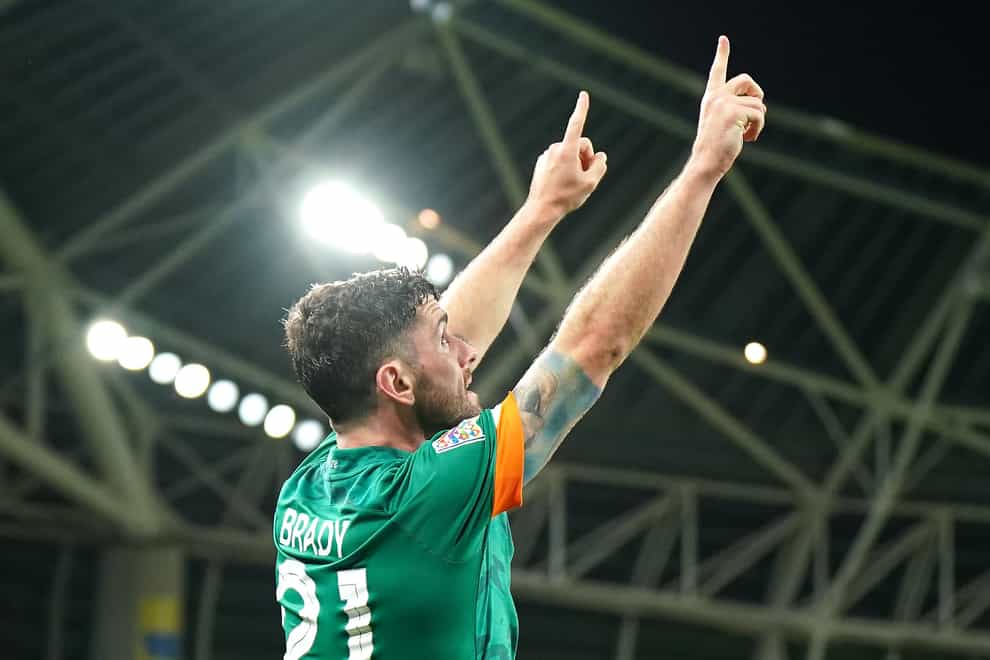 Robbie Brady celebrates after firing the Republic of Ireland to Nation League victory over Armenia from the penalty spot (Niall Carson/PA)