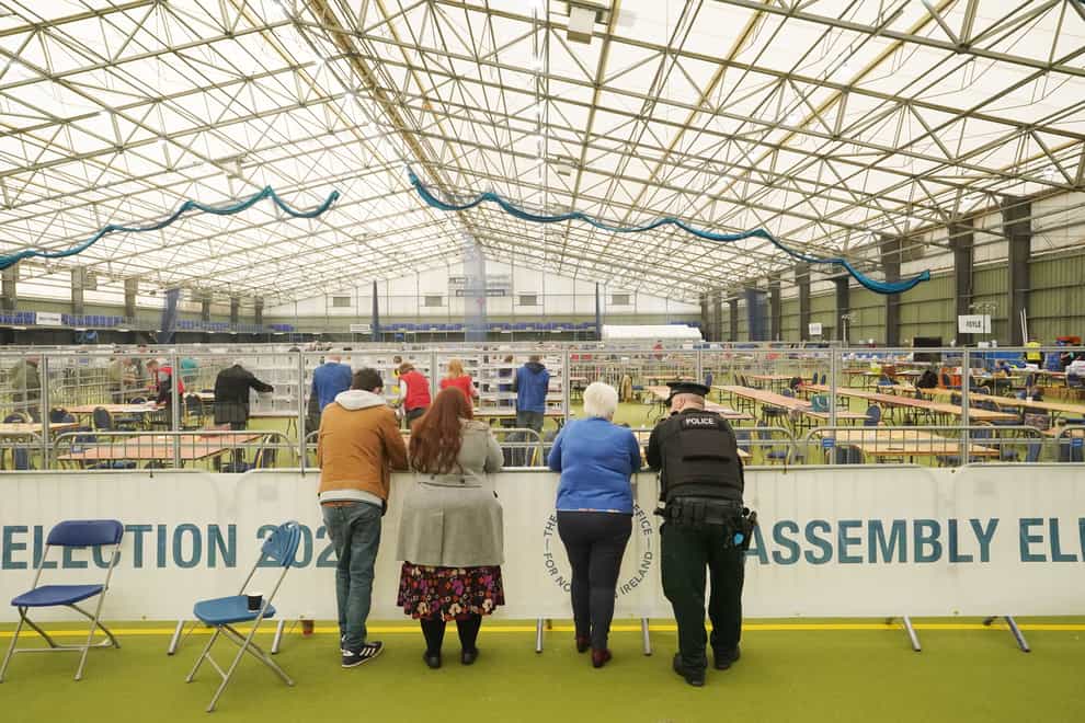 Votes are counted at the Meadowbank Sports Arena after the Stormont Assembly election in 2022 (Niall Carson/PA)