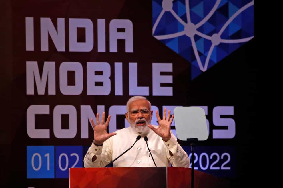 Prime Minister Narendra Modi speaks at the launch of 5G services in New Delhi (AP/PA)