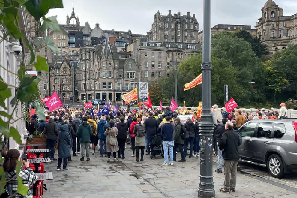 People join rail workers at a rally in Edinburgh (Lauren Gilmour/PA)