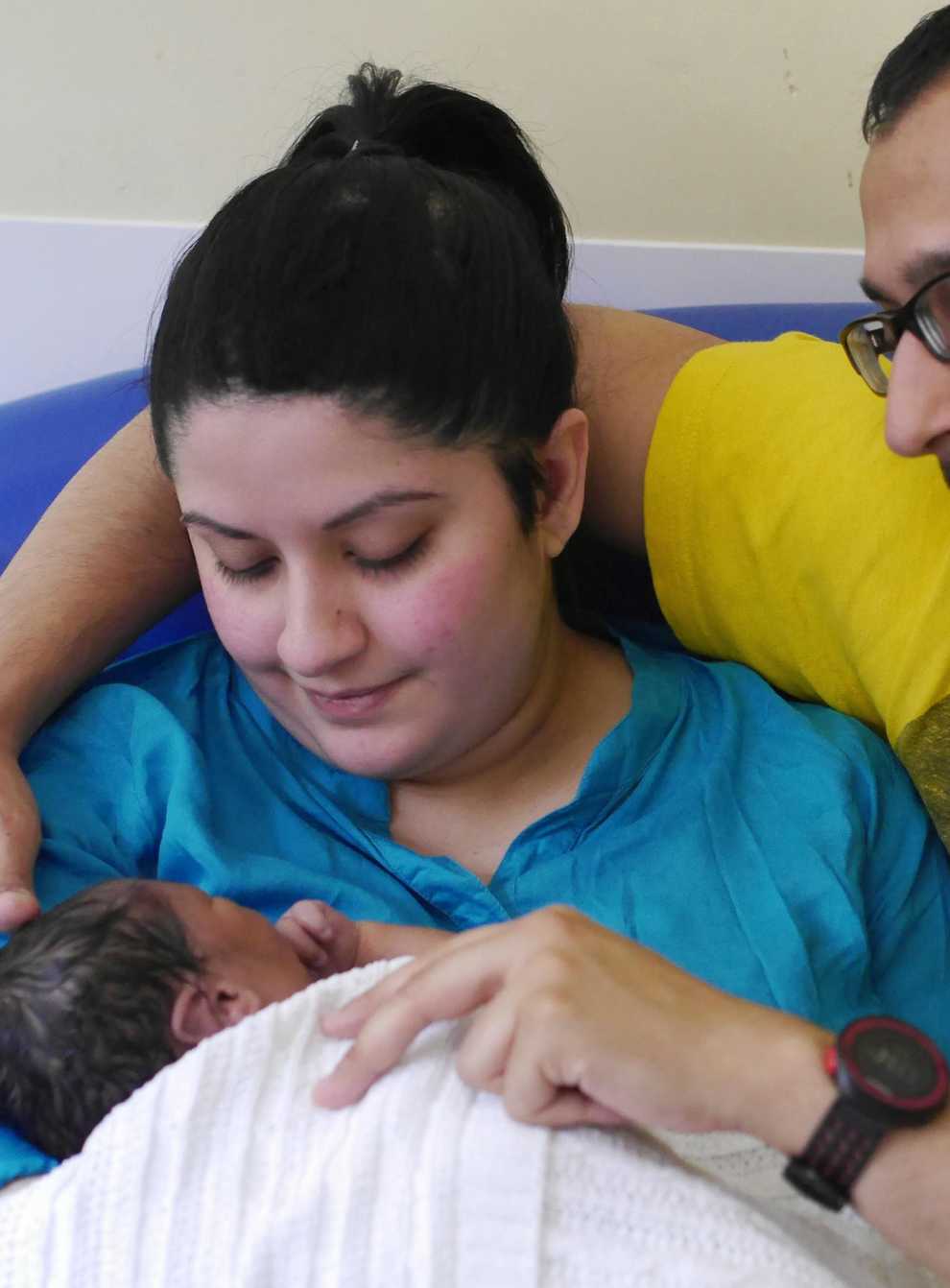 Sanam Saleh and husband Abu with their son Idrees who died aged five days after being born with Hypoplastic Left Heart Syndrome (Sanam Saleh/BHF/PA)