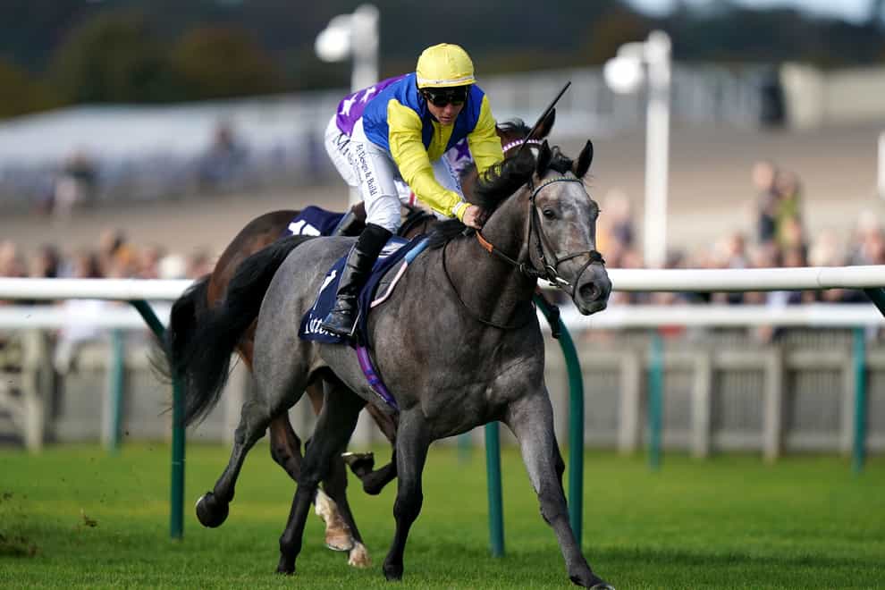 Amichi wins the £150,000 Tattersalls October Auction Stakes at Newmarket on Saturday (Tim Goode/PA)