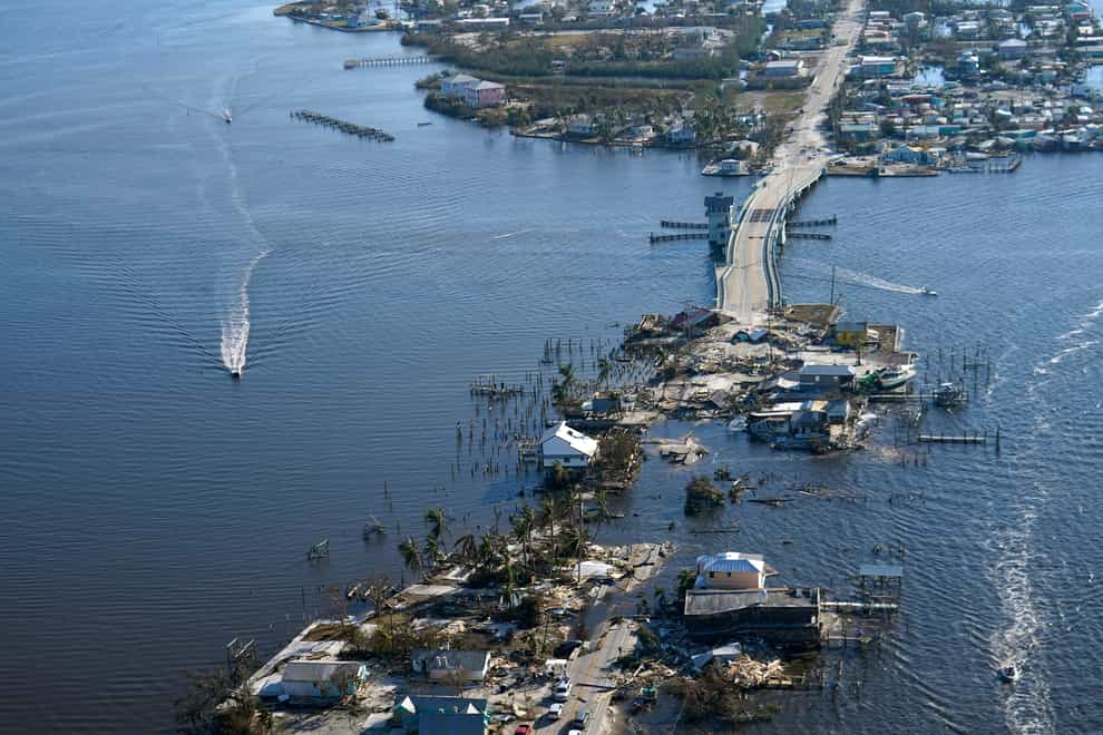 The bridge between Fort Myers and Pine Island in Florida was badly damaged by Hurricane Ian (Gerald Herbert/AP)