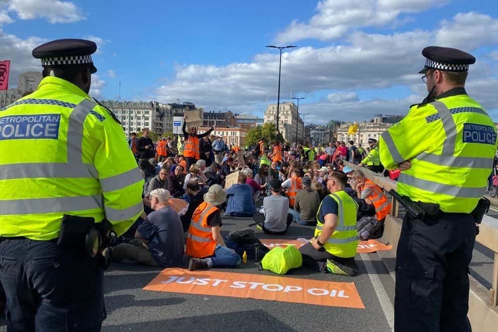 Protesters on Waterloo Bridge in London (Just Stop Oil/PA)