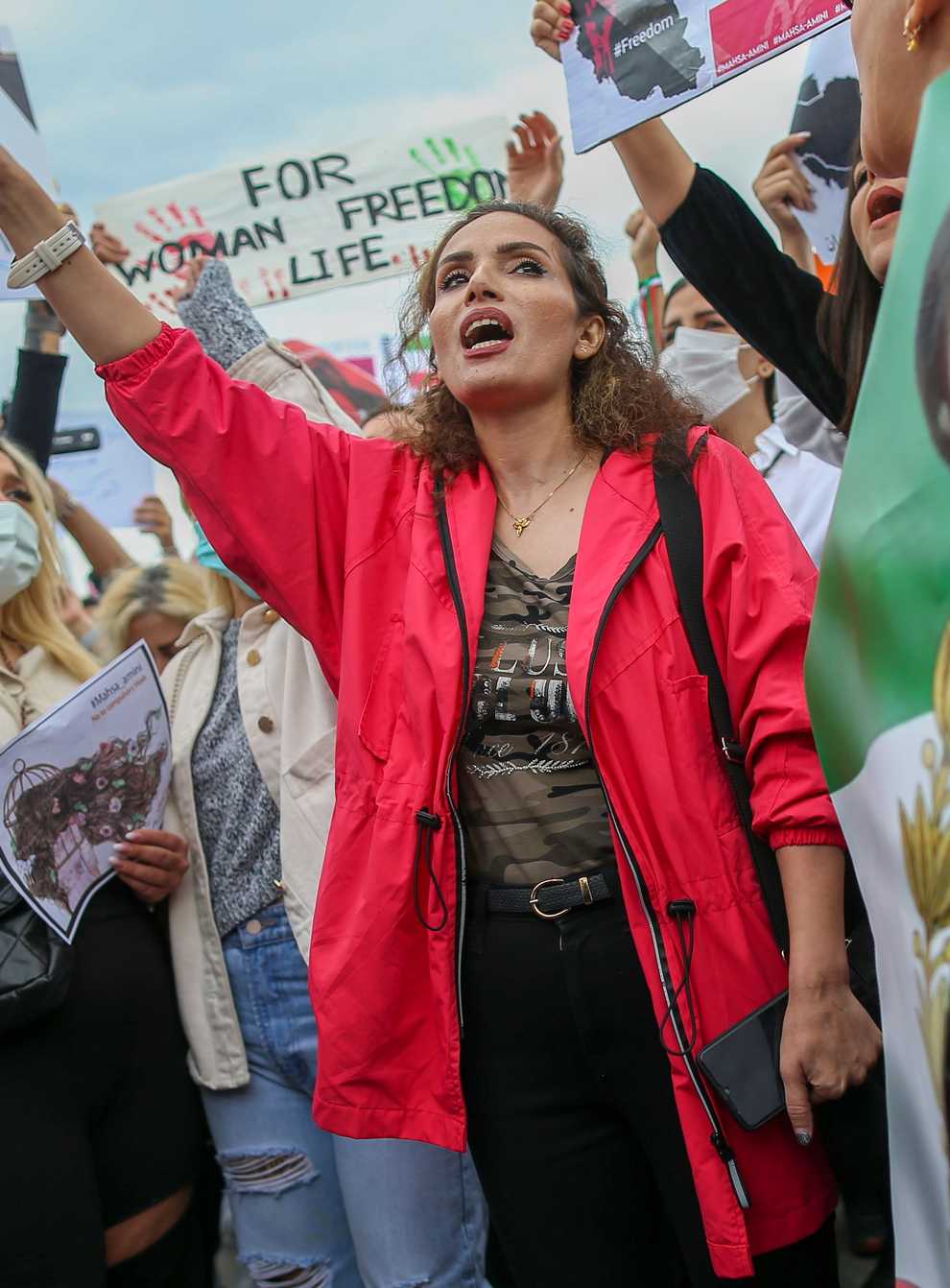 Women shout slogans during a protest against the death of Iranian woman Mahsa Amini in Istanbul (AP)