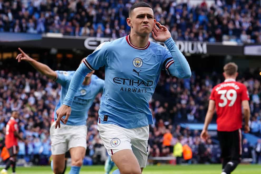 Phil Foden was one of two Manchester City players to score a hat-trick in the derby (Martin Rickett/PA)