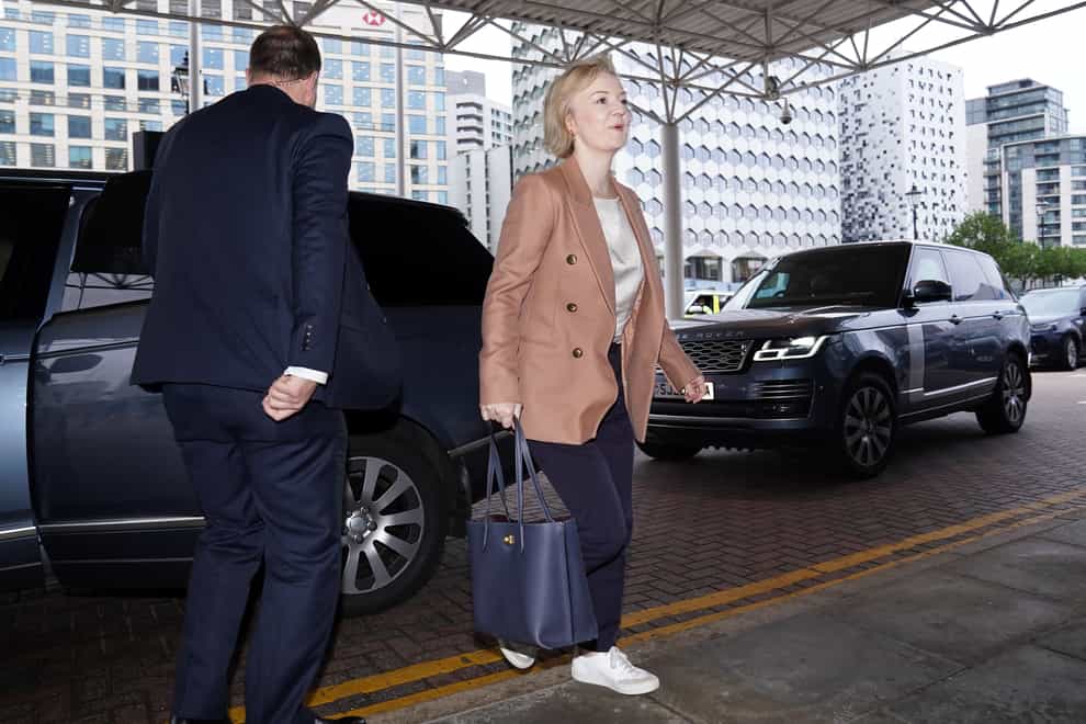 Prime Minister Liz Truss arriving at the Hyatt hotel in Birmingham ahead of day three of the Conservative Party annual conference (Jacob King/PA)