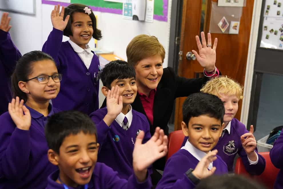 First Minister of Scotland Nicola Sturgeon addressing a Climate Action Week National School Assembly at St Albert’s Primary School in Pollokshields, Glasgow (Andrew Milligan/PA)