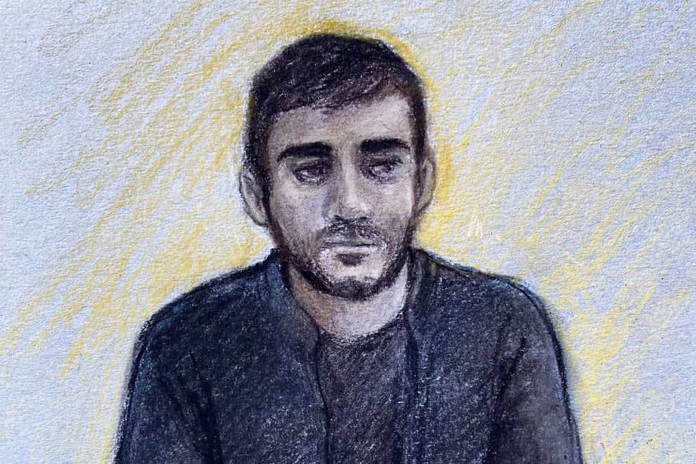 Court artist sketch of Jaswant Singh Chail, who is charged under the Treason Act after he was arrested while allegedly carrying a crossbow in the grounds of Windsor Castle ‘with intent to injure’ the Queen on Christmas Day, 2021 (Elizabeth Cook/PA)