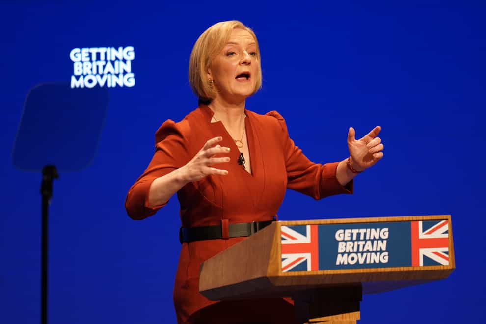 Prime Minister Liz Truss railed against what she called an “anti-growth coalition” in her Tory conference speech (Jacob King/PA)