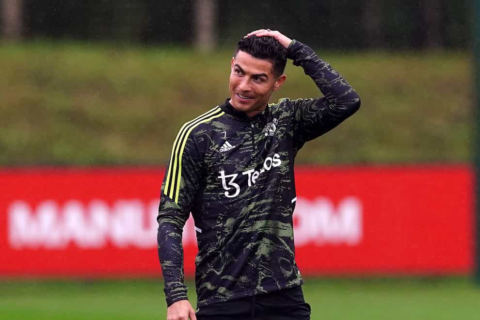 Cristiano Ronaldo trains ahead of Manchester United’s Europa League match on Thursday (Martin Rickett/PA).