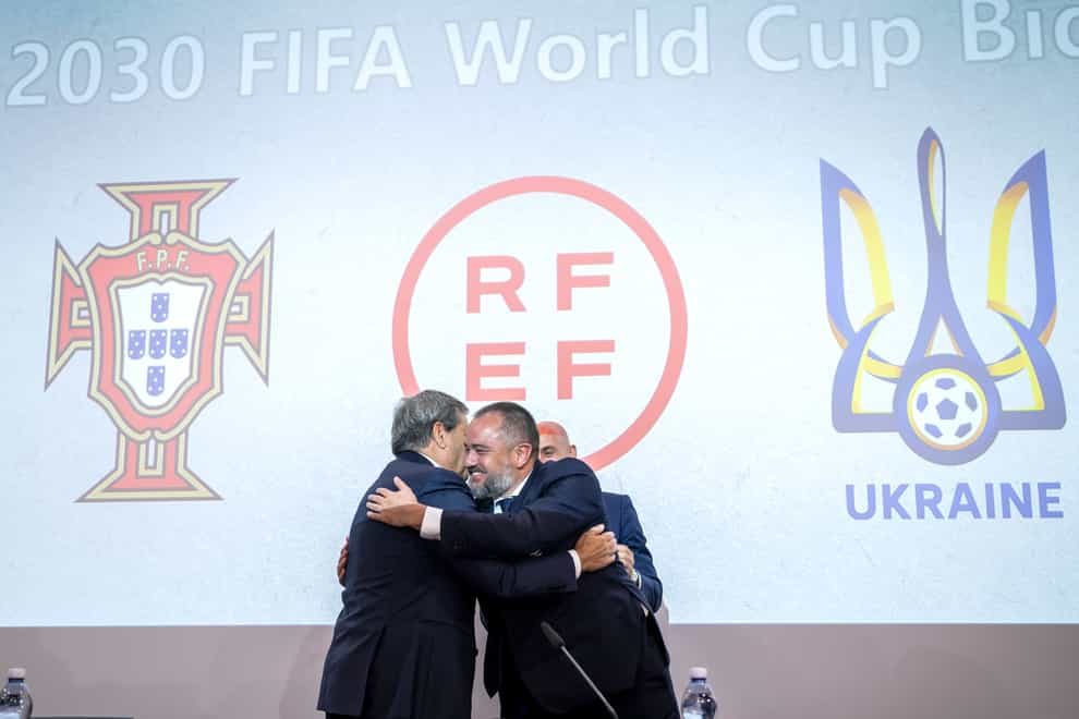 The Spanish, Portuguese and Ukrainian football federations have launched a joint bid to host the 2030 World Cup (Martial Trezzini/AP)