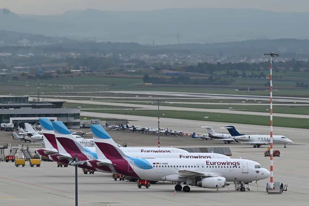 German carrier Eurowings has cancelled hundreds of flights amid a strike by pilots (Bernd Weissbrod/dpa/AP)