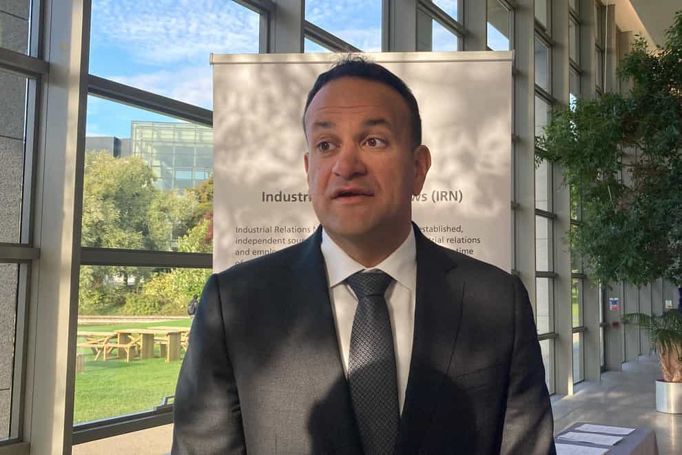 Ireland’s deputy premier Leo Varadkar discussing the Northern Ireland Protocol at an industrial relations conference in Dublin (Michelle Devane/PA)