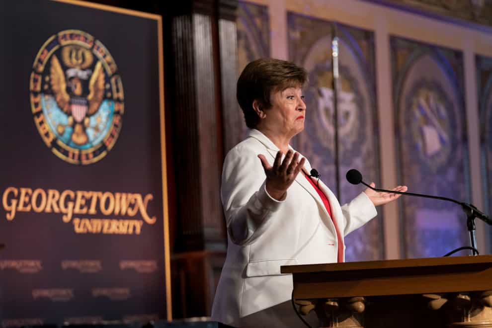 International Monetary Fund Managing Director Kristalina Georgieva speaks on the global economic outlook and key issues to be addressed at this month’s IMF and World Bank Annual Meetings, at Georgetown University in Washington, Thursday, Oct. 6, 2022. (J Scott Applewhite/AP/PA)