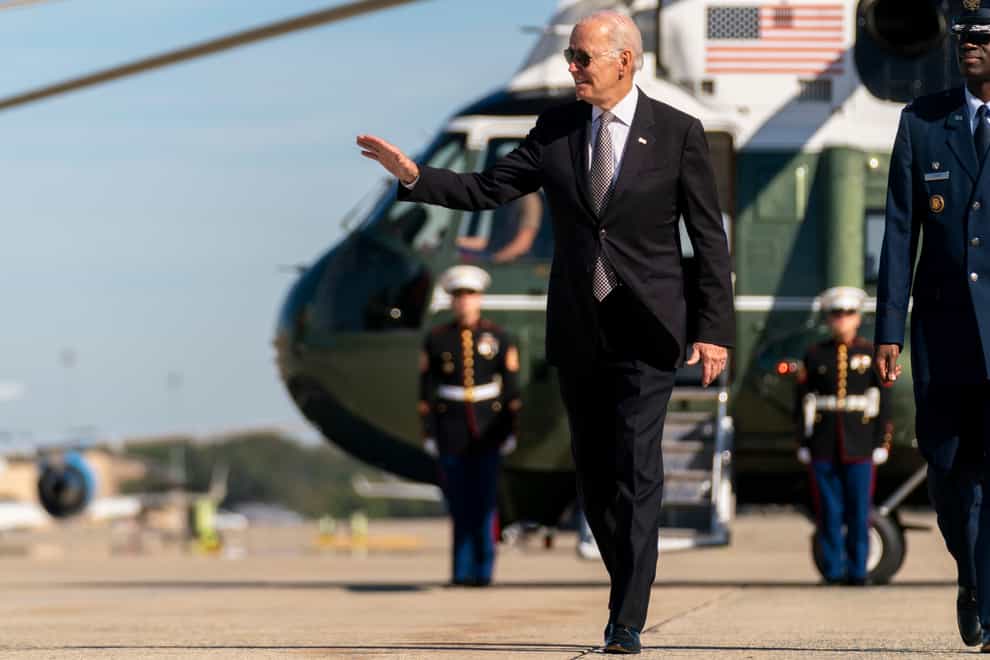 President Joe Biden boards Air Force One at Andrews Air Force Base (Andrew Harnik/AP/PA)