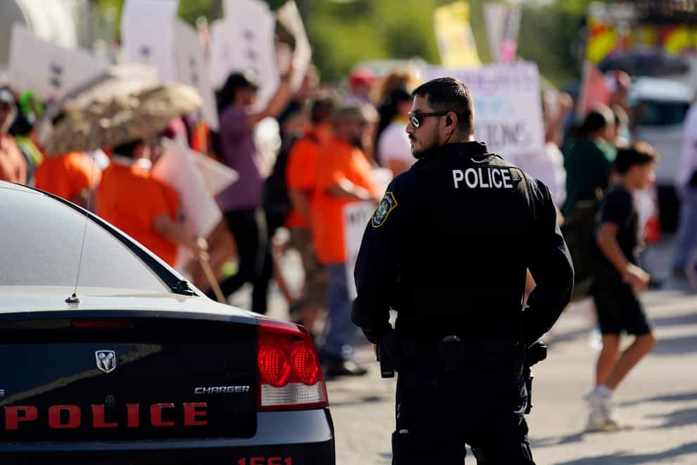 Four months after the Robb Elementary School shooting, the Uvalde school district on Friday, Oct. 7 pulled its entire embattled campus police force off the job following a wave of new outrage over the hiring of a former Texas state trooper who was part of the hesitant law enforcement response as a gunman killed 19 children and two teachers (Eric Gay/AP/PA)