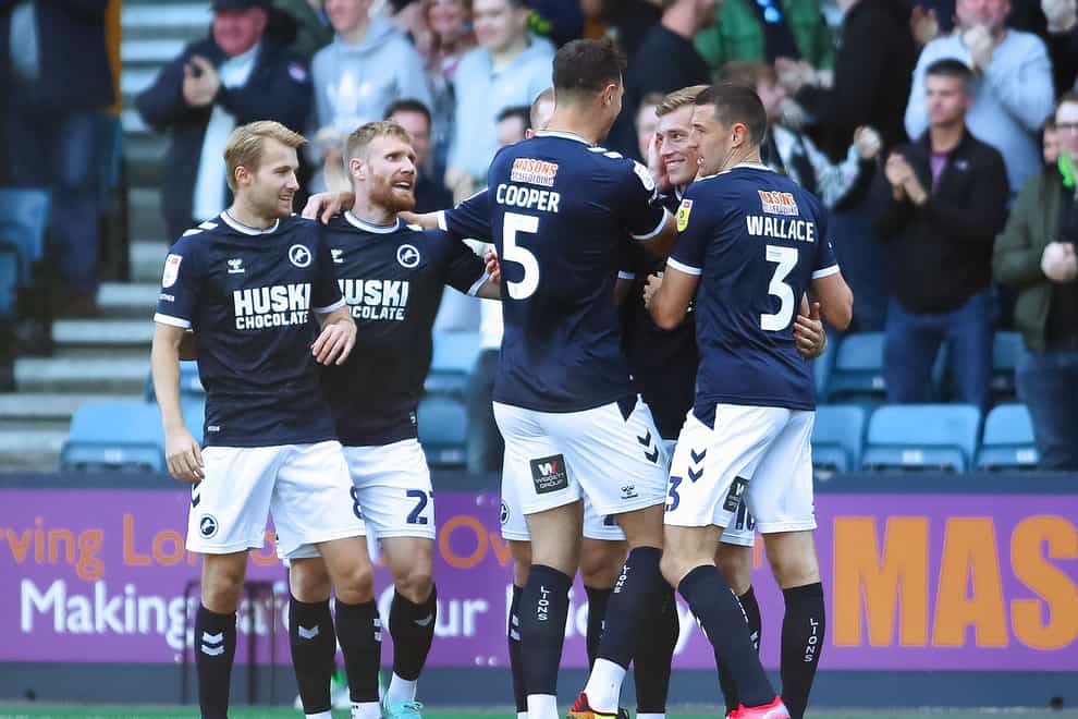 Millwall’s Zian Flemming (second right) celebrates against Middlesbrough (Rhianna Chadwick/PA).