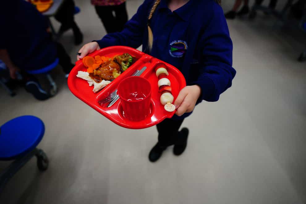 A student carries a lunch tray in a school canteen (Ben Birchall/PA)