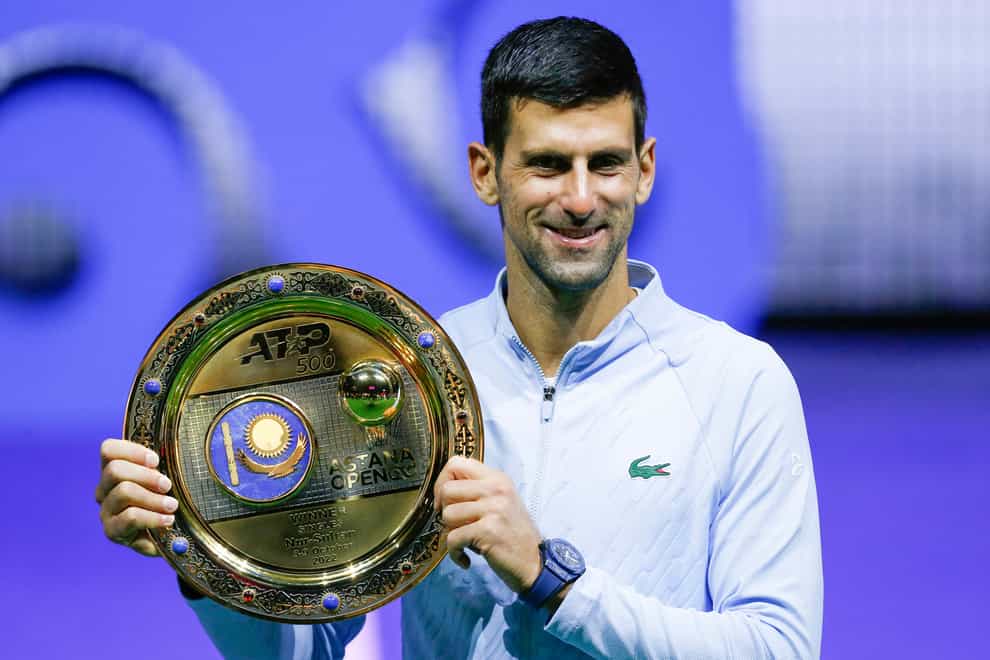Novak Djokovic (pictured) claimed a comfortable win over Stefanos Tsitsipas to win the Astana Open (Stas Filippov/AP)