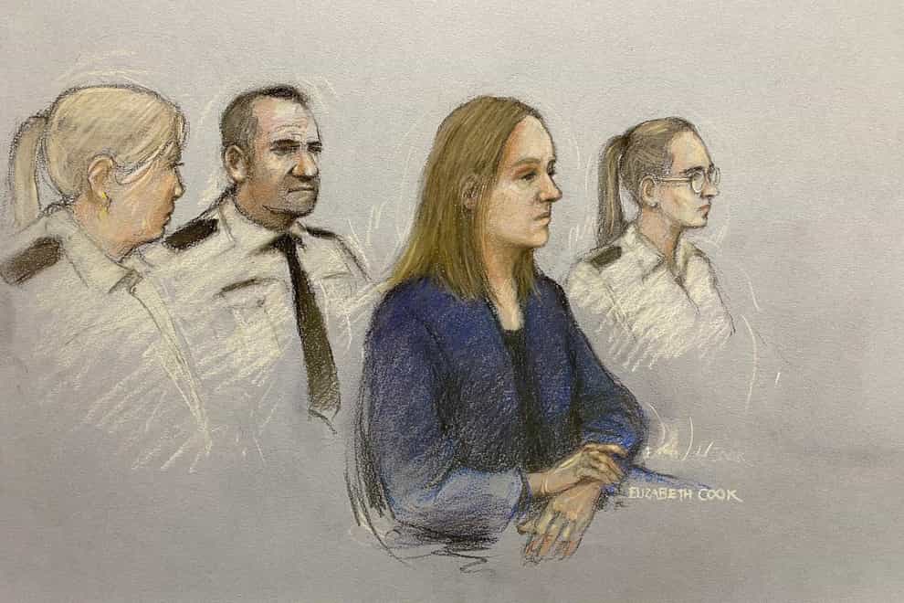 Court artist sketch by Elizabeth Cook of Lucy Letby appearing in the dock at Manchester Crown Court where she is charged with the murder of seven babies and the attempted murder of another 10, between June 2015 and June 2016 while working on the neonatal unit of the Countess of Chester Hospital (Elizabeth Cook/PA)