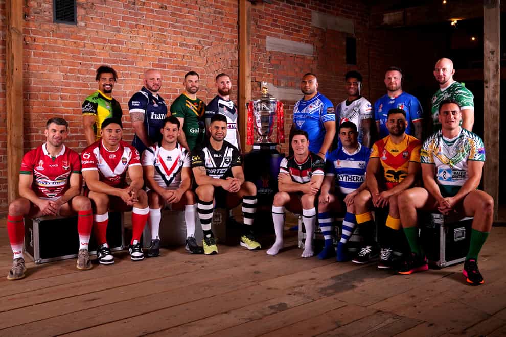 Captains of the 16 teams at the launch of the Rugby League World Cup (Martin Rickett/PA)