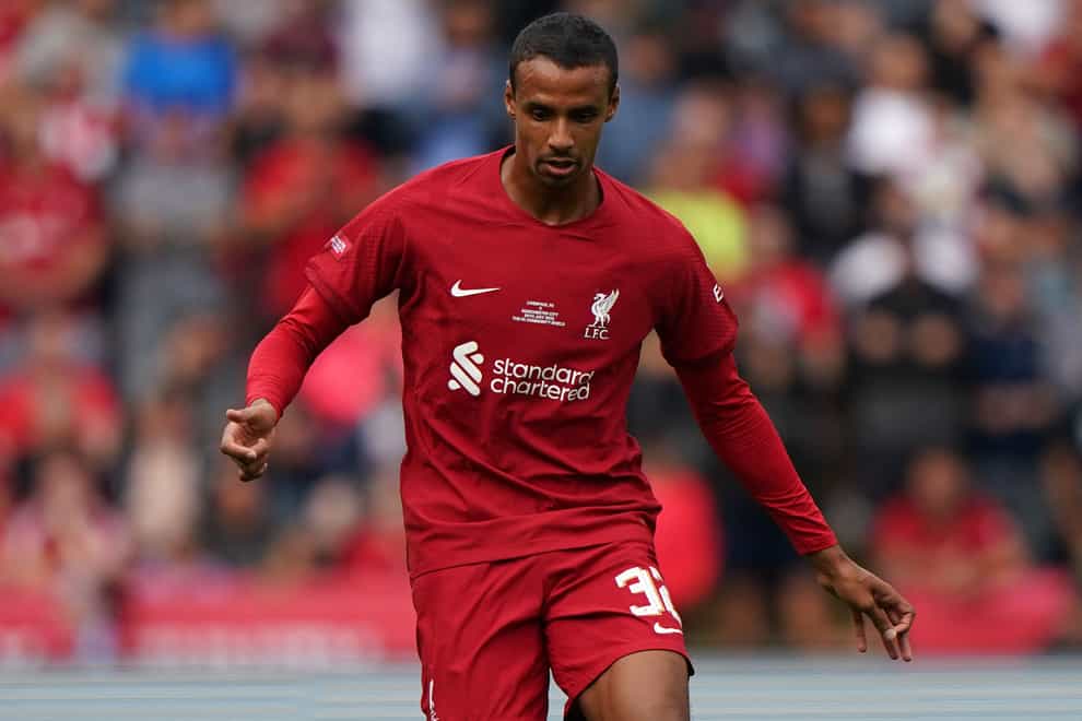 Liverpool defender Joel Matip is out for a fortnight with a calf injury (Joe Giddens/PA)