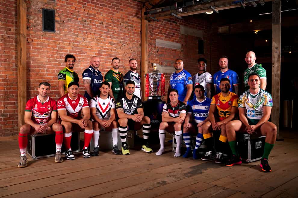 Captains of the 16 nations at the launch of the Rugby League World Cup (PA Images/Martin Rickett)