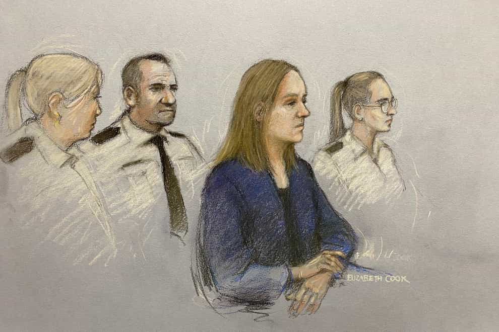 Court artist’s sketch of murder-accused nurse Lucy Letby in the dock at Manchester Crown Court (Elizabeth Cook/PA)