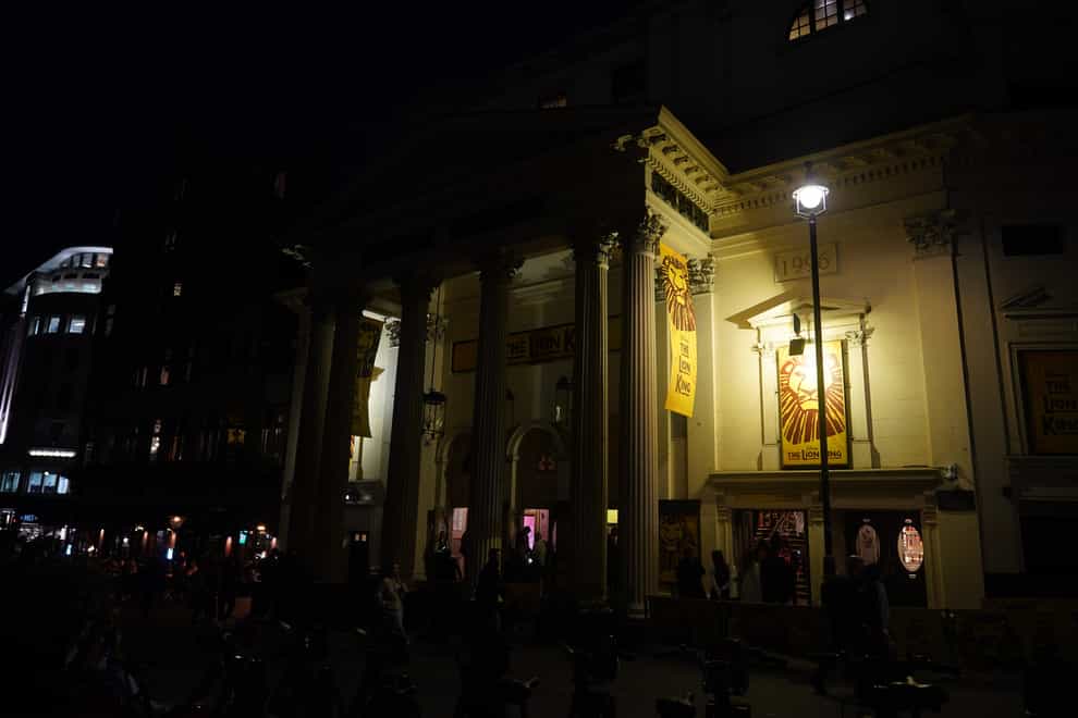 The Lyceum Theatre in London as West End theatres dim their lights in memory of “immensely talented” Dame Angela Lansbury, after her death at the age of 96. (Yui Mok/PA)