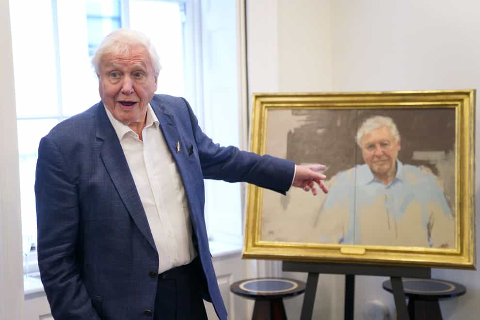 Sir David Attenborough reacts after unveiling a new portrait of himself (Victoria Jones/PA)