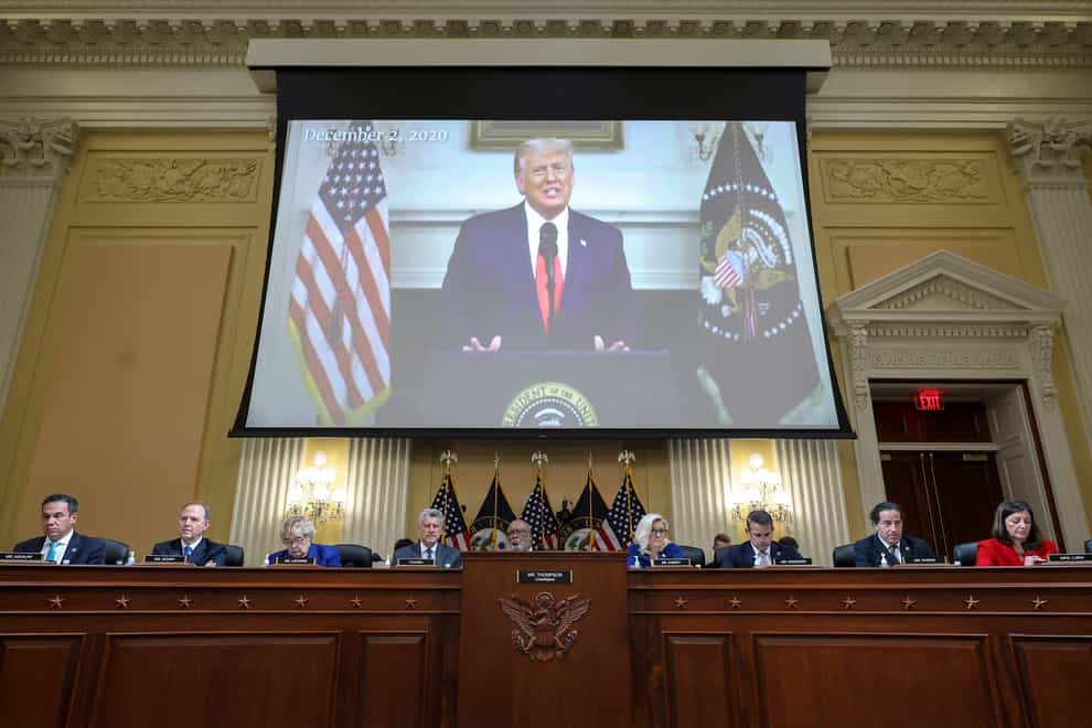 A video of then-president Donald Trump is displayed at the committee hearing (Alex Wong/Pool Photo via AP)