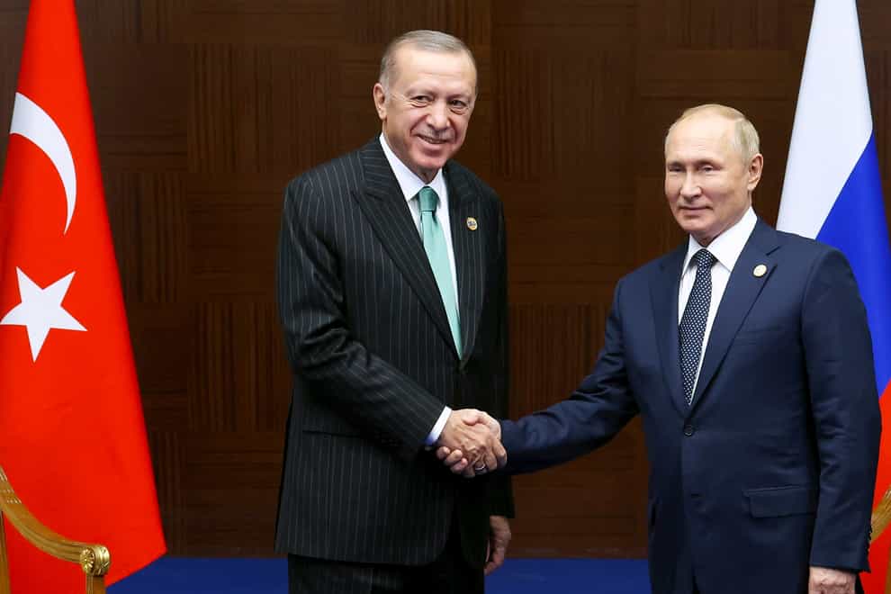 Turkey’s President Recep Tayyip Erdogan and his Russian counterpart Vladimir Putin (Pool via AP)