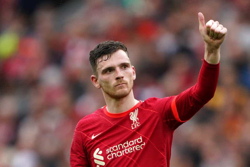 Liverpool left-back Andy Robertson is set to return to the starting line-up against Manchester City (Peter Byrne/PA)