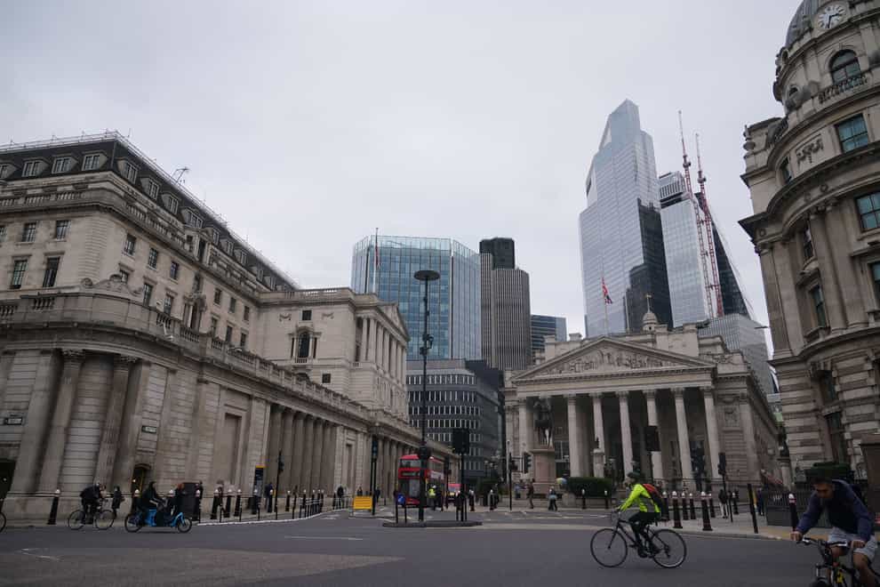 The Bank of England in the city of London after sterling slumped following Liz Truss’s speech (Yui Mok/PA)