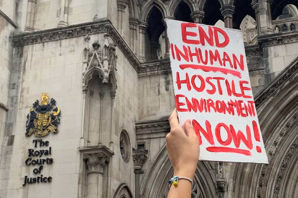 Demonstrators outside the Royal Courts of Justice, central London, protesting against the Government’s plan to send some asylum seekers to Rwanda at a previous hearing.