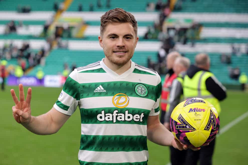 Celtic’s James Forrest with the matchball (Steve Welsh/PA)