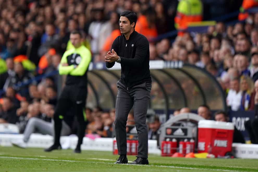 Mikel Arteta watched his side win at Leeds (Tim Goode/PA)