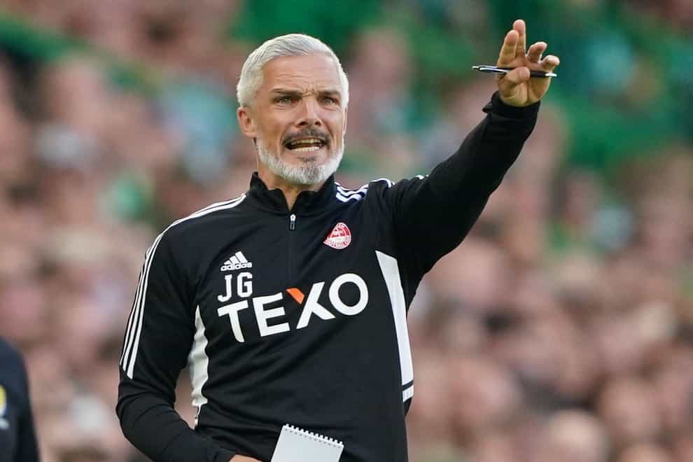 Aberdeen manager Jim Goodwin, watched his side beat Hearts (