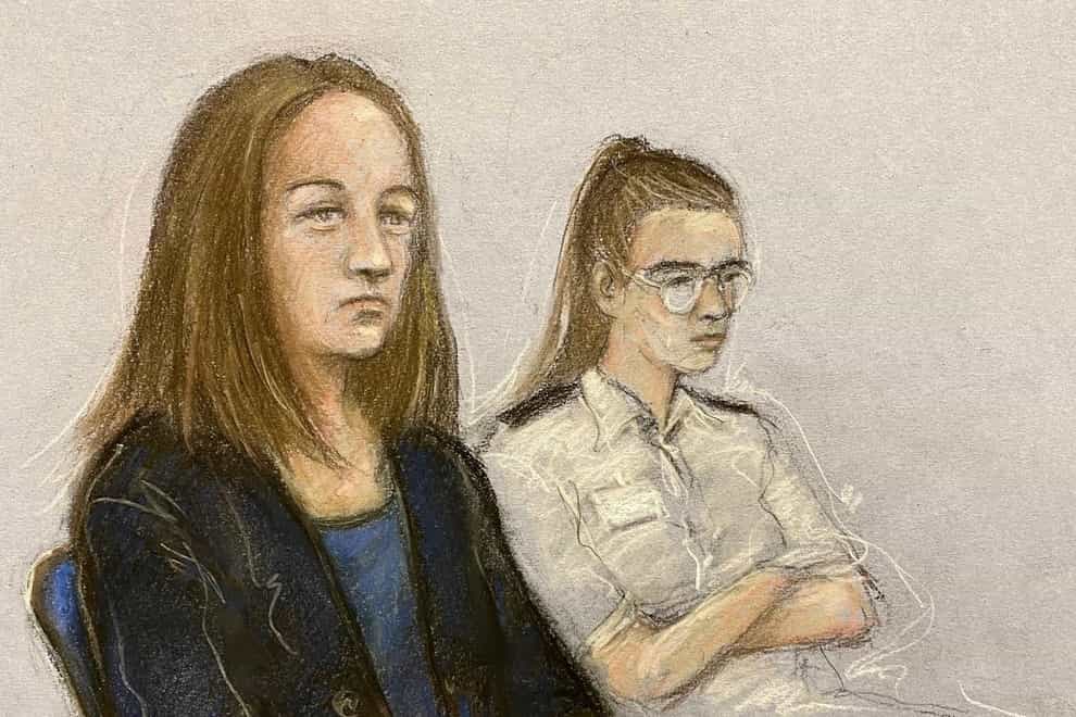Court artist sketch of Lucy Letby in the dock at Manchester Crown Court (Elizabeth Cook/PA)