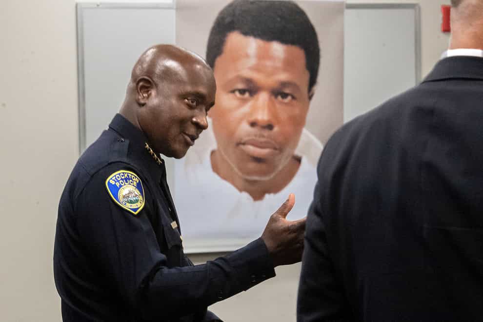 Stockton Police chief Stanley McFadden speaks during a press conference on the arrest of suspect Wesley Brownlee (Clifford Oto/The Record/AP)