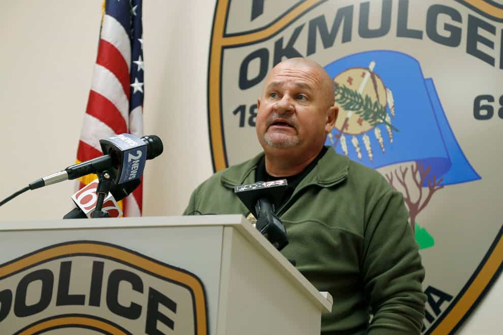 Okmulgee Police chief Joe Prentice discusses the bodies discovered in the Deep Fork River in Okmulgee (Stephen Pingry/Tulsa World/AP)