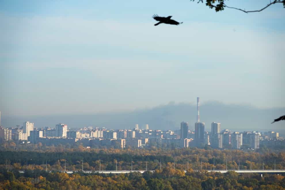 Smoke rises after Russian shelling in Kyiv, Ukraine, on Tuesday October 18 2022 (Efrem Lukatsky/AP)