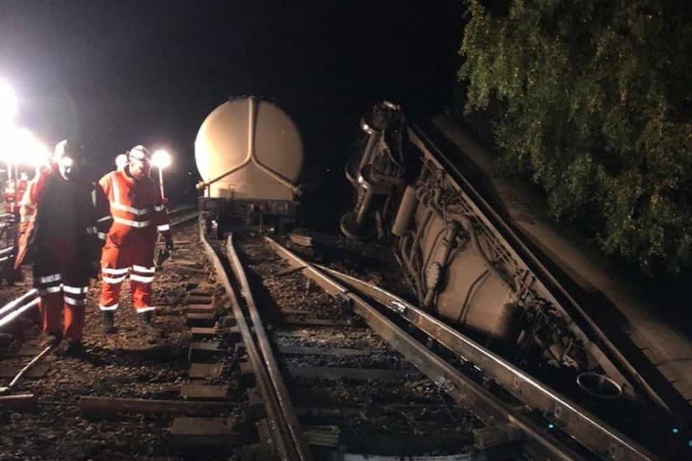 Freight train carriages carrying cement came off the track near Carlisle, Cumbria shortly after 8pm on Wednesday (Network Rail/PA)