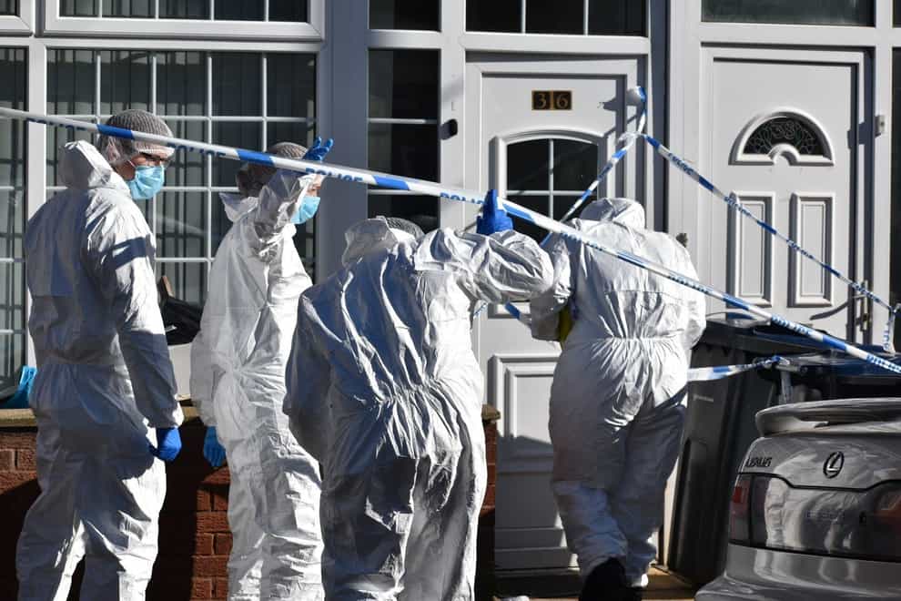 Forensic officers in Dovey Road in Sparkhill, Birmingham, after a 29-year-old man was arrested on suspicion of murder following the death of a three-week old baby boy (Matthew Cooper/PA)